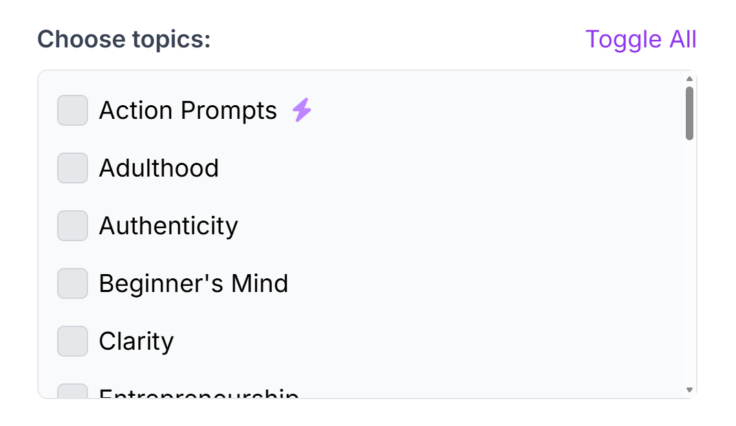 Topic Selection Filter