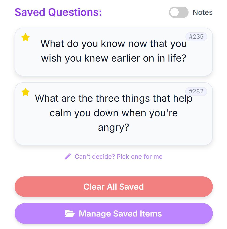 Saved Items Management
